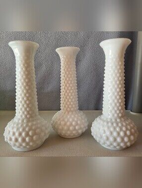E.G. Brody Vintage White Hobnail Milk Glass Bud Vases, Set Of 3